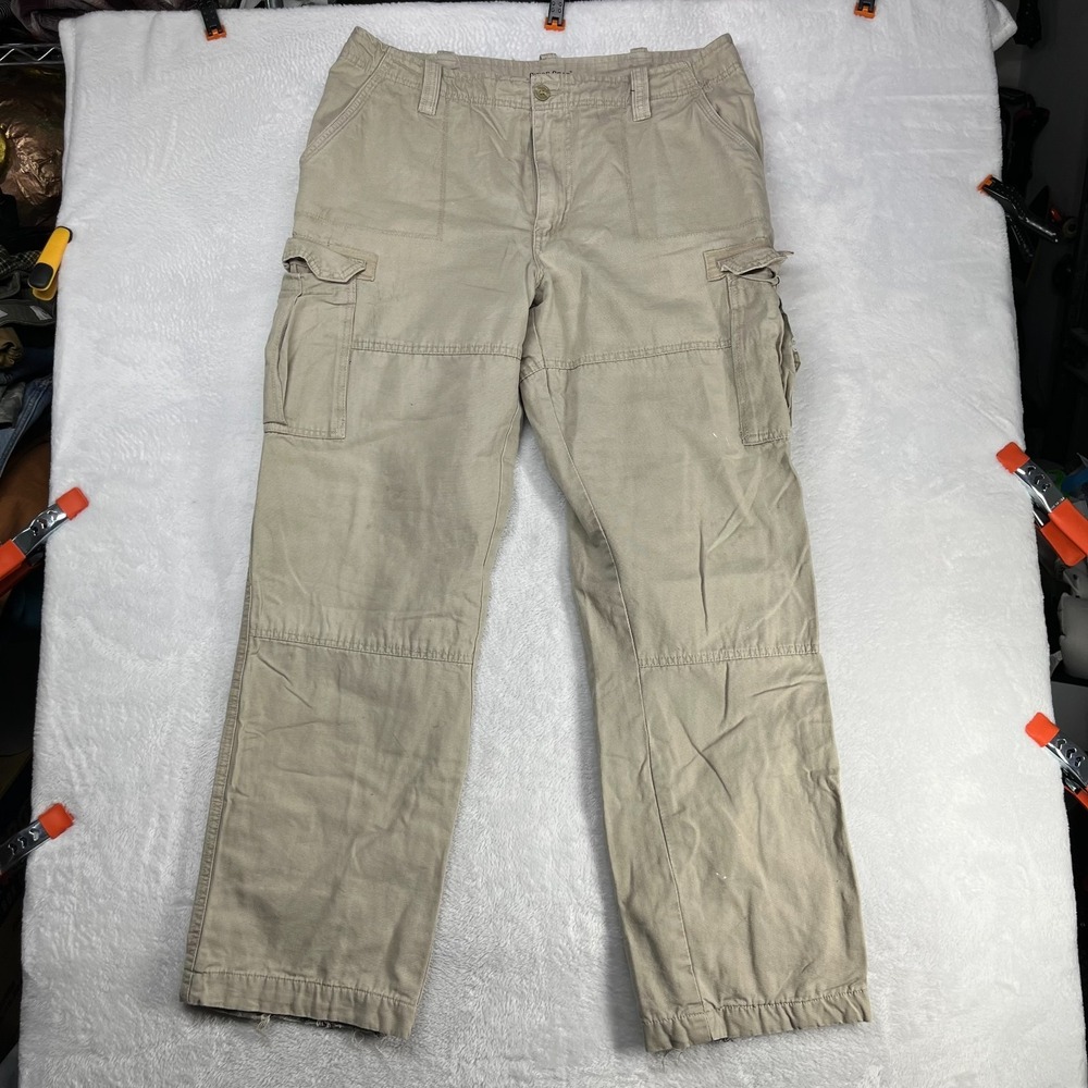 Guide Gear Cargo Pants‎ Men's Khaki Flannel Plaid Lined Zip Fly Workwear - 37X32